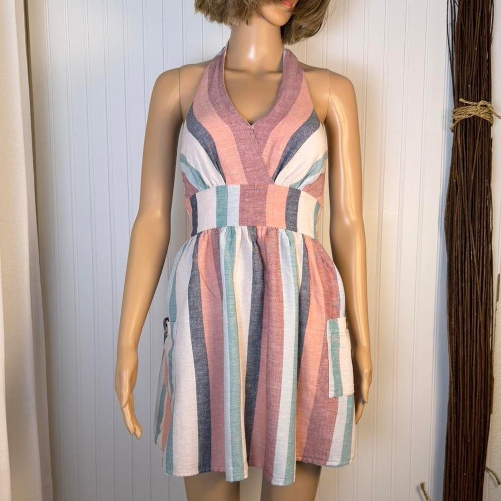 American Eagle striped halter mini dress with smocked back XS